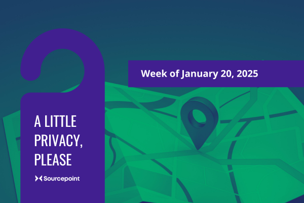 Illustration of map with location pin and text reading "A Little Privacy, Please" and "week of January 20, 2025"